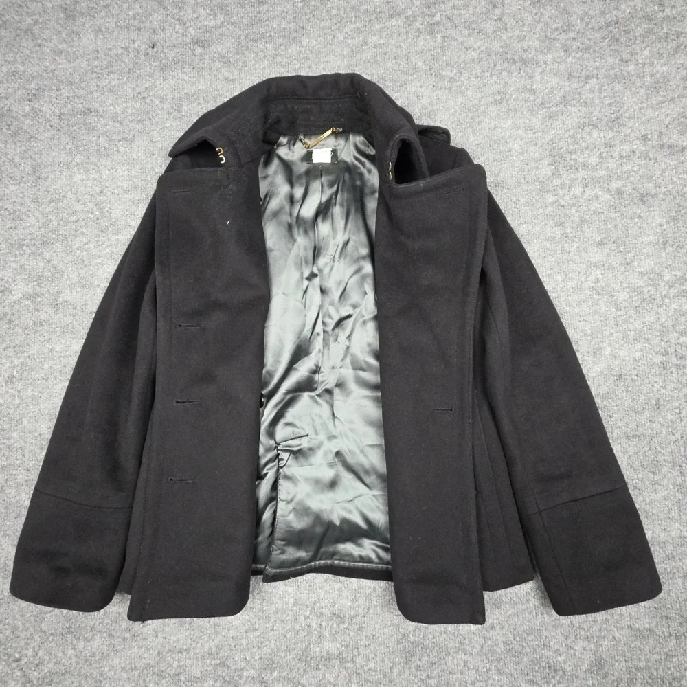 J Crew Wool Pea Coat Women's XS Black Double Breast Six Button Lined Thick - Picture 2 of 9